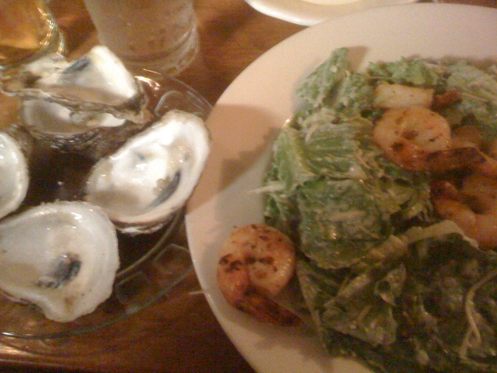 Oysters and shrimp Ceasar at Union Oyster House, Boston. 