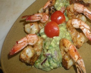 Tangy guacamole with shrimp